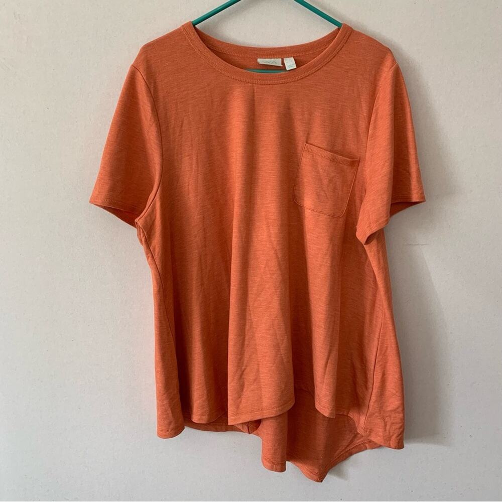 Logo Lounge Lori Goldstein Orange Short Sleeve Pocket Tunic Asymmetrical Hem